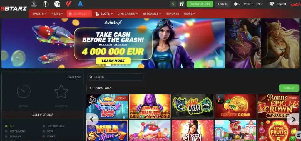 Aktualne lobby gier 888STARZ z widocznymi kategoriami automatów i filtrem katalogu